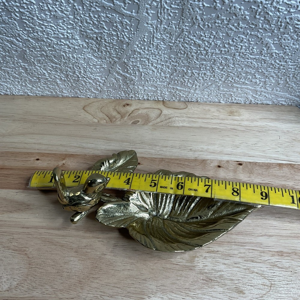 Vintage Gold  Brass Trinket Dish Jewelry Holder Leaf Small Bird Water Bowl - Picture 11 of 15
